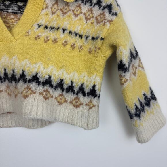 A.L.C. Womens Landry Fair Isle Nordic 100% Merino Wool Yellow Sweater XS READ - Picture 5 of 12